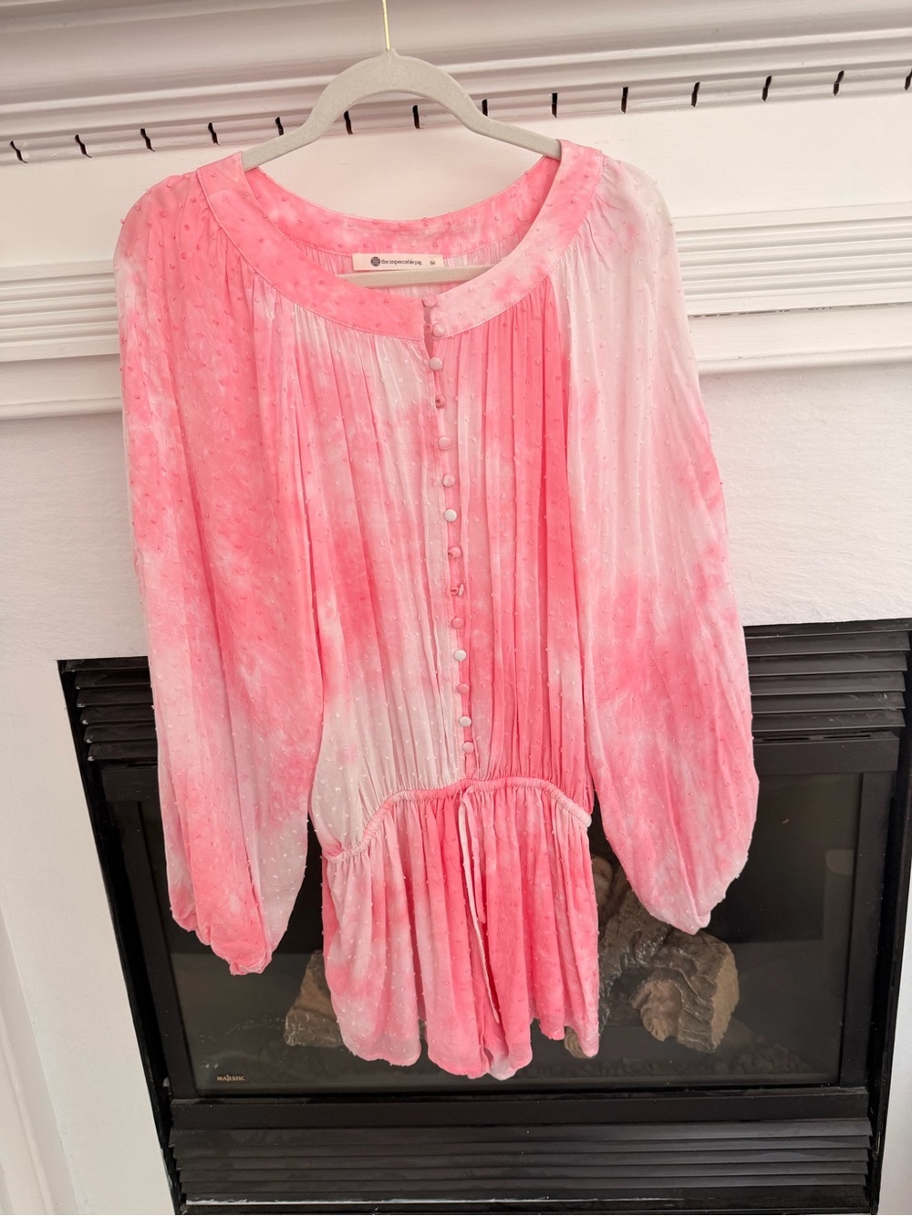 The Impeccable Pig Pink Tie-Dye Pleated Button-Front Romper